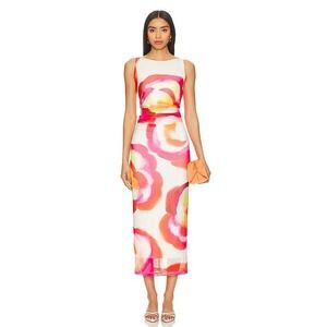 Amanda Uprichard Tiffany Dress M Asteria Pink Ruched Mesh Midi‎ Dopamine Bright